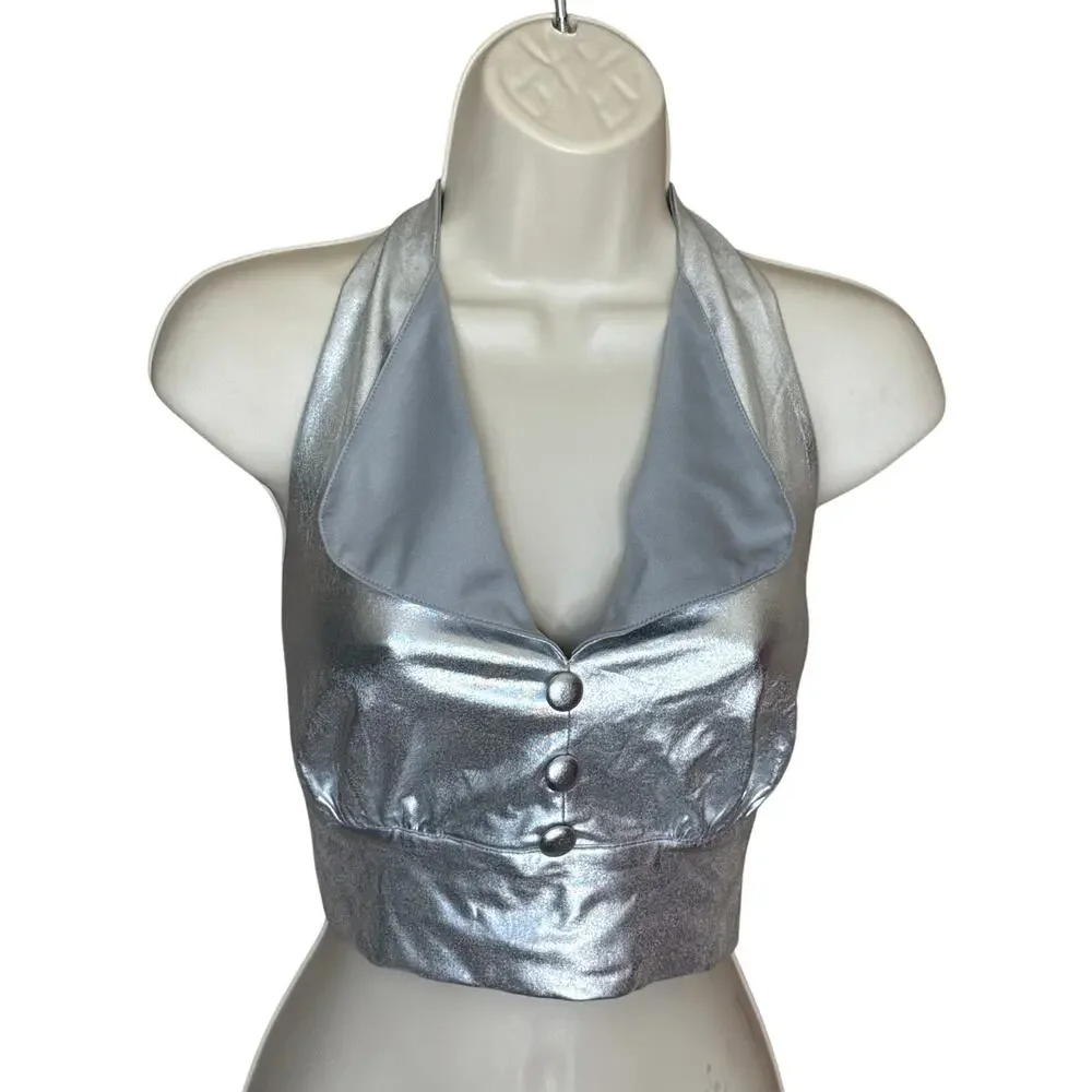 Smak Parlour Unique Vintage Chrome Silver Crop Halter M NWOT